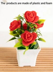 1 個人造迷你玫瑰盆,高 15 厘米,含 5 朵花,簡約現代北歐風格,靈活無色 - 用於 Diy 花牆、場景佈置、客廳和臥室花瓶插花、婚禮、派對、家居裝飾、辦公桌填充。 - 紅色 - 查看 4