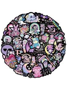 56 件哥特式卡通娃娃贴纸 - 非常适合笔记本电脑、个人电脑、智能手机、万圣节涂鸦等！、学校用品、返校 - 彩色 - 查看 4