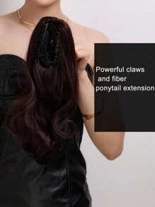長捲馬尾夾式假髮,自然合成髮料女士盤髮束黑色 - Dark Brown - 查看 7
