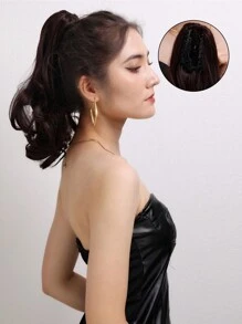 長捲馬尾夾式假髮,自然合成髮料女士盤髮束黑色 - Dark Brown - 查看 3