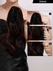 長捲馬尾夾式假髮,自然合成髮料女士盤髮束黑色 - Dark Brown - 查看 6