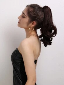 長捲馬尾夾式假髮,自然合成髮料女士盤髮束黑色 - Dark Brown - 查看 8