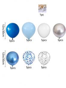 35 件裝 12 英寸馬卡龍藍色啞光白色銀色金屬藍色氣球套裝帶 1 件氣球卷絲帶生日週年紀念嘉年華畢業送禮會主題派對裝飾 - 彩色 - 查看 2