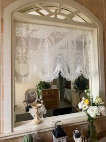 1 Pieza Cortina De Ventana Transparente Con Doble Capa De Encaje Floral Bordado Con Perlas Decorativas De Estilo Americano/francés/europeo