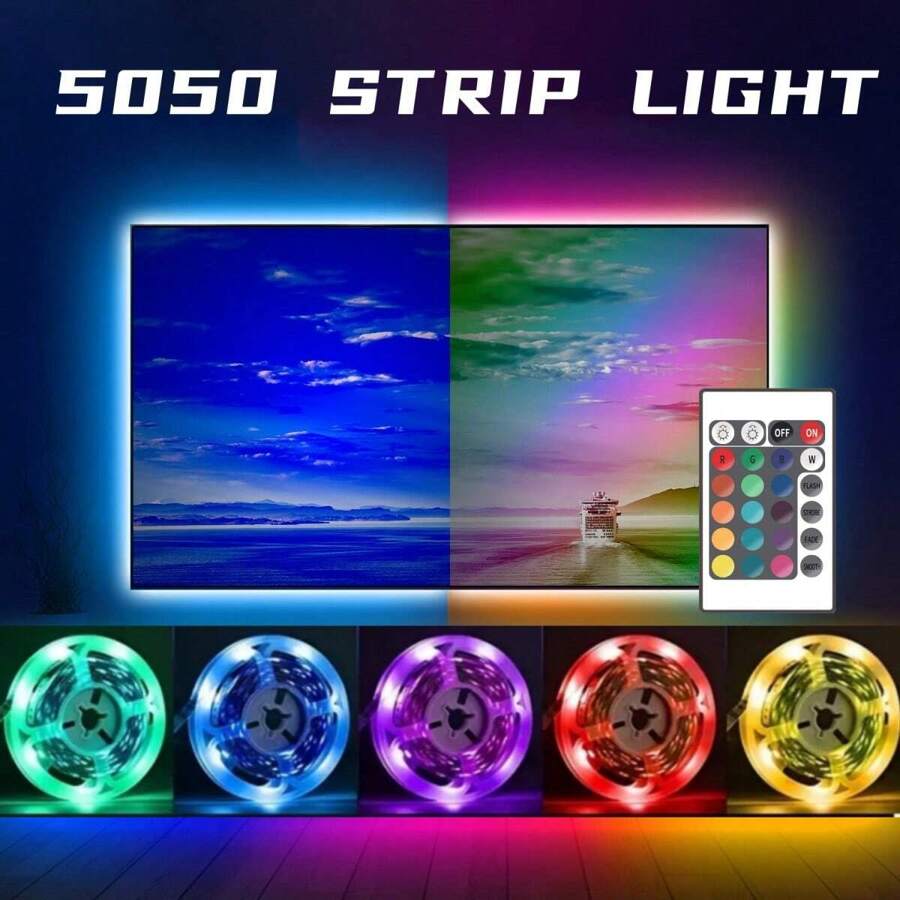 5v 5050 Rgb Led Light Strip Con Control Remoto Ir De 24 Teclas - Multicolor - Ver 1