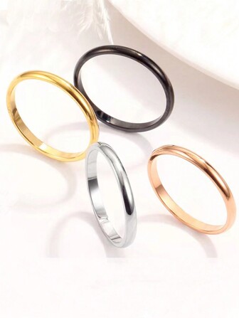 1 件不锈钢 2 毫米素圈简约时尚戒指，适合日常装饰或送礼