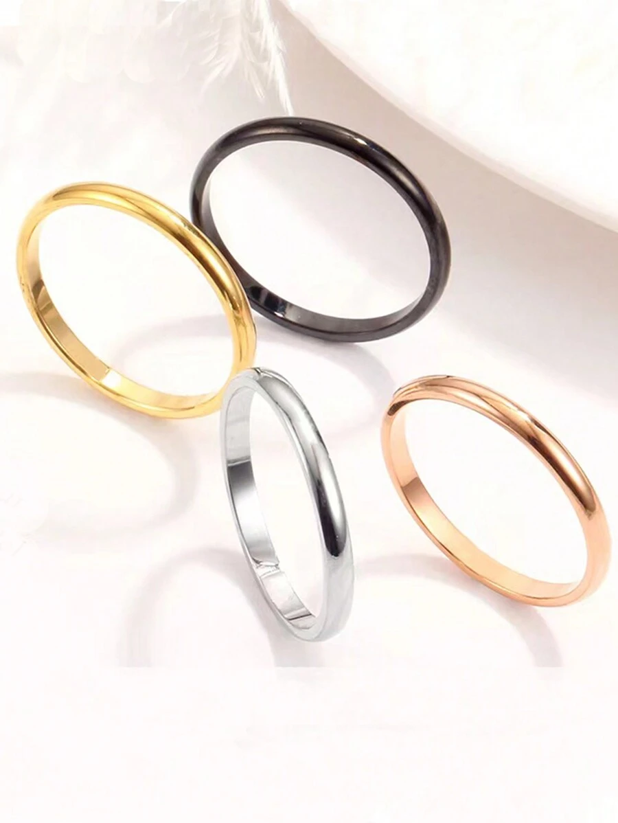 1 pieza Anillo sencillo de acero inoxidable de 2 mm de diámetro, adecuado para decoración diaria o como regalo - Multicolor - Ver 1