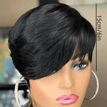 Krótki Czarny Peruka syntetyczna Dla kobiet , Strona Grzywka Cięcie Pixie Fryzura