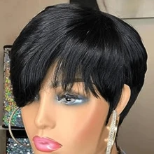 Krótki Czarny Peruka syntetyczna Dla kobiet , Strona Grzywka Cięcie Pixie Fryzura