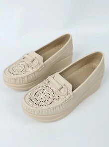 Women's Casual & Comfortable Hollow Breathable Slip-on Wedge Loafers - Beige - View 6