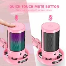 1pc Pink Njsj Usb Computer Microphone Gaming Mic Compatible With PS4///Smartphone, Condenser Microphone With Touch Mute, Atmospheric Rgb Lighting, Gain Knob And Monitoring Jack For Streaming - Pink - View 3