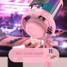 1pc Pink Njsj Usb Computer Microphone Gaming Mic Compatible With PS4///Smartphone, Condenser Microphone With Touch Mute, Atmospheric Rgb Lighting, Gain Knob And Monitoring Jack For Streaming - Pink - View 4