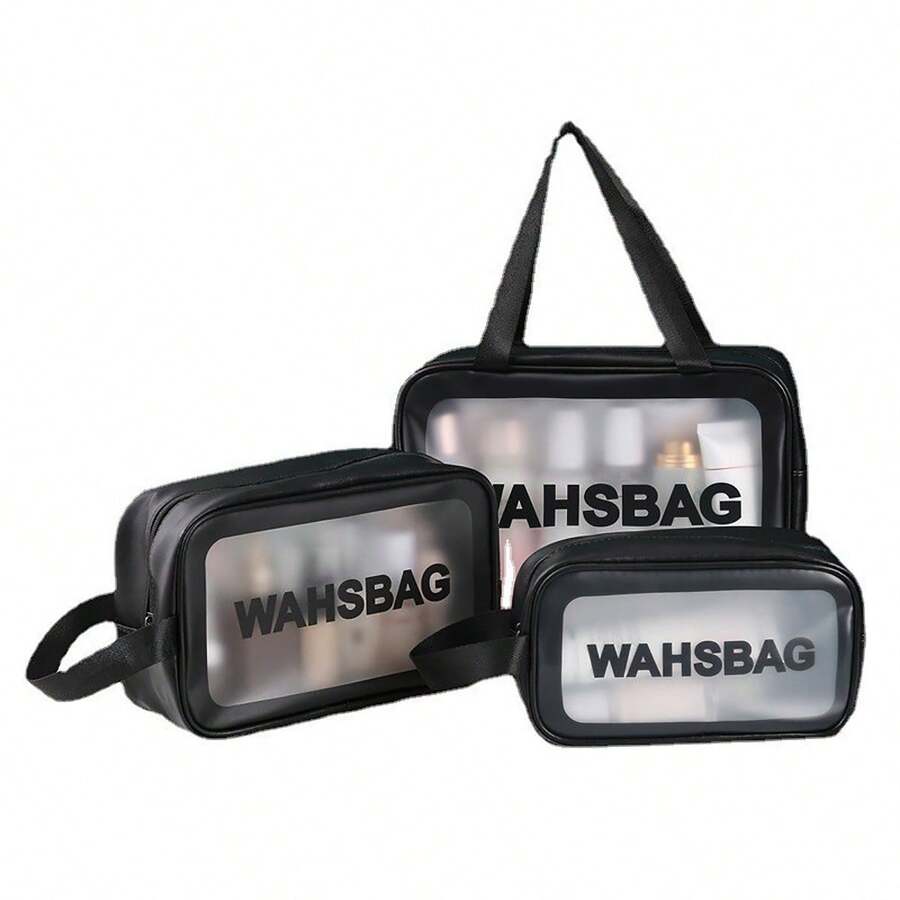 1 Miếng Đen Dung lượng lớn PVC Mờ Trong suốt Túi giặt , Không thấm nước Túi vệ sinh Đối với Tắm rửa , bờ biển , Du lịch , Có thể mang đi Túi mỹ phẩm Có tay cầm - màu đen - Xem 1