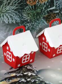 10pcs Christmas Candy Box Bags Santa Claus Gift Box DIY Cookie Packaging Bag Merry Christmas Party Decoration New Year Kids Gift - Red - View 2