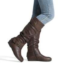 Women's Wide Calf Knee High Boots, Fur-Lined Low Hidden Wedge Boots - màu nâu - Xem 3
