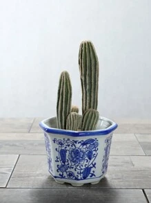 1pc Blue And White Porcelain Ceramic Flower Pot Large Planter Pot Vintage Chinese Style Succulent Planter Set - White - View 5