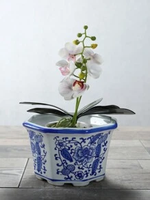 1pc Blue And White Porcelain Ceramic Flower Pot Large Planter Pot Vintage Chinese Style Succulent Planter Set - White - View 4
