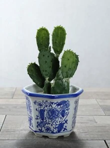 1pc Blue And White Porcelain Ceramic Flower Pot Large Planter Pot Vintage Chinese Style Succulent Planter Set - White - View 1