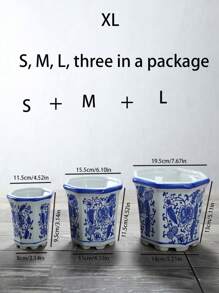 1pc Blue And White Porcelain Ceramic Flower Pot Large Planter Pot Vintage Chinese Style Succulent Planter Set - White - View 7