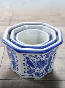 1pc Blue And White Porcelain Ceramic Flower Pot Large Planter Pot Vintage Chinese Style Succulent Planter Set - White - View 6