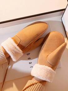 2pcs Women's Winter Thickened Fleece Gloves Lined With Velvet, Windproof And Warm, Can Be Used For Touch Screens, Driving And Cycling