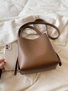 Fashion Women's Brown Handbag, Simple Minimalist PU Leather Retro Mini Bucket Bag, Versatile Shoulder Crossbody Bag Suitable For Shopping And Daily Use