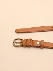 1 件棕色 PU 材质女士百搭针扣腰带，适合夏季、秋季、万圣节