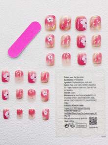 24入組短款粉紫色雛菊美甲貼,附1支果凍膠和1個指甲文件,適合女孩和女性日常佩戴 - 彩色 - 查看 2