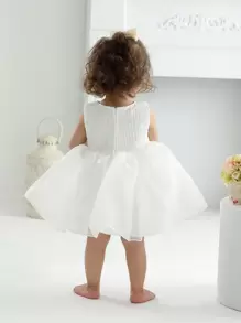 Infant Baby Girls' White Tulle Dress For Wedding, Birthday Party Or As Flower Girl