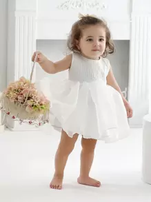 Infant Baby Girls' White Tulle Dress For Wedding, Birthday Party Or As Flower Girl