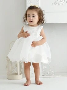 Infant Baby Girls' White Tulle Dress For Wedding, Birthday Party Or As Flower Girl