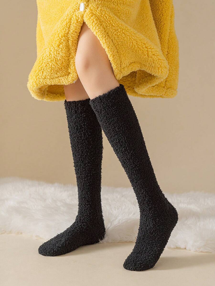 1 雙女式黑色珊瑚絨室內保暖及膝襪 - 黑色 - 查看 1