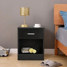 2pcs NightStands with Drawer Black - Black - View 2