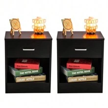 2pcs NightStands with Drawer Black - Black - View 4