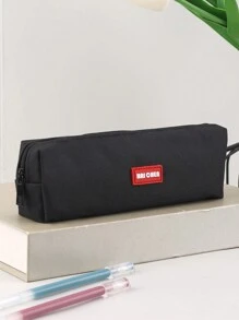 1入組字母貼片裝飾鉛筆袋，現代便攜式文具袋，適合中學和辦公室 - 黑色 - 查看 4