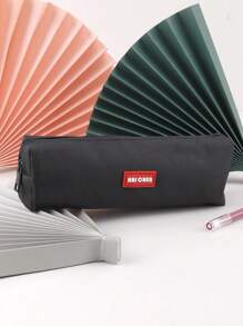 1入組字母貼片裝飾鉛筆袋，現代便攜式文具袋，適合中學和辦公室 - 黑色 - 查看 1