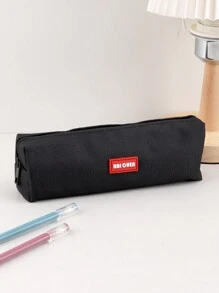 1入組字母貼片裝飾鉛筆袋，現代便攜式文具袋，適合中學和辦公室 - 黑色 - 查看 3