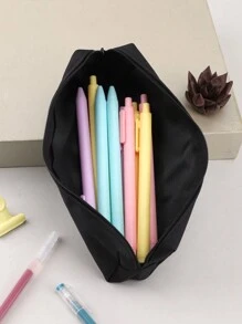 1入組字母貼片裝飾鉛筆袋，現代便攜式文具袋，適合中學和辦公室 - 黑色 - 查看 6