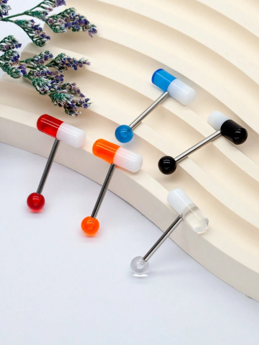 5pcs Fashion Multi-color Pill Tongue Rings Suitable For Everyday Wear By Everyone - Multicolor - View 1