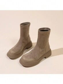 1pair Casual Korean Style Fashionable Girls' Boots - Khaki - View 1