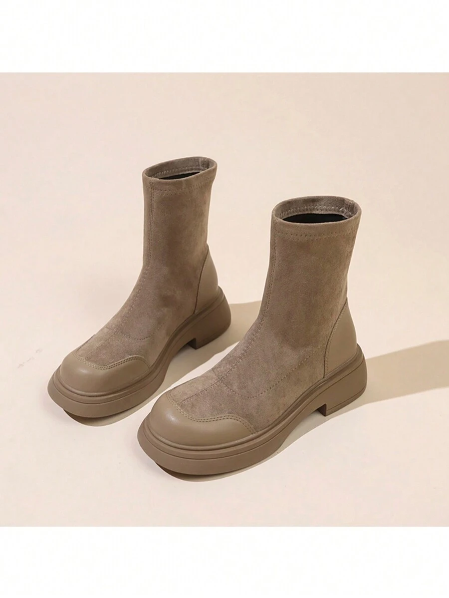 1pair Casual Korean Style Fashionable Girls' Boots - Khaki - View 1