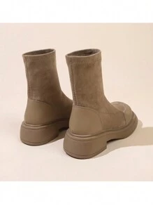 1pair Casual Korean Style Fashionable Girls' Boots - Khaki - View 3