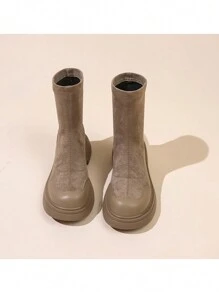 1pair Casual Korean Style Fashionable Girls' Boots - Khaki - View 2