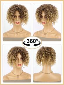 8英寸飯碗卷頭套髮片女士夾式髮延伸假髮頭頂加密補發帶束助長蓬鬆假髮 帶劉海非裸蓋假髮 70年代disco假髮 男士鬆散頭套 - 金色 - 查看 5