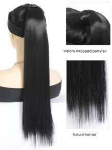 60cm Black Long Straight Ponytail Hairpieces For Women Hairstyles Synthetic Fake Ponytail Wrap Around Clip In Hair Tail - Black - View 5