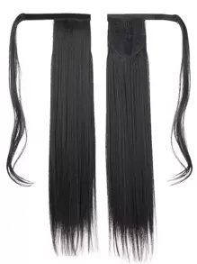 60cm Black Long Straight Ponytail Hairpieces For Women Hairstyles Synthetic Fake Ponytail Wrap Around Clip In Hair Tail - Black - View 6