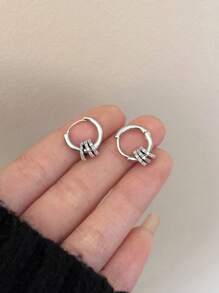 BALMORA 1 對簡約精緻 S925 純銀白色圓圈多佩戴耳環女式日常佩戴禮物 - 銀色 - 查看 4