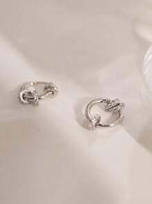 BALMORA 1 對簡約精緻 S925 純銀白色圓圈多佩戴耳環女式日常佩戴禮物 - 銀色 - 查看 5