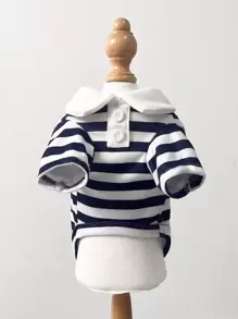 1pc Pet Polo Shirt With Striped Pattern, Soft And Comfortable Fabric, Suitable For Small And Medium-sized Dogs And Cats, Perfect Outfit For Beach Vacation And Casual Style