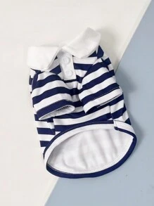 1pc Pet Polo Shirt With Striped Pattern, Soft And Comfortable Fabric, Suitable For Small And Medium-sized Dogs And Cats, Perfect Outfit For Beach Vacation And Casual Style